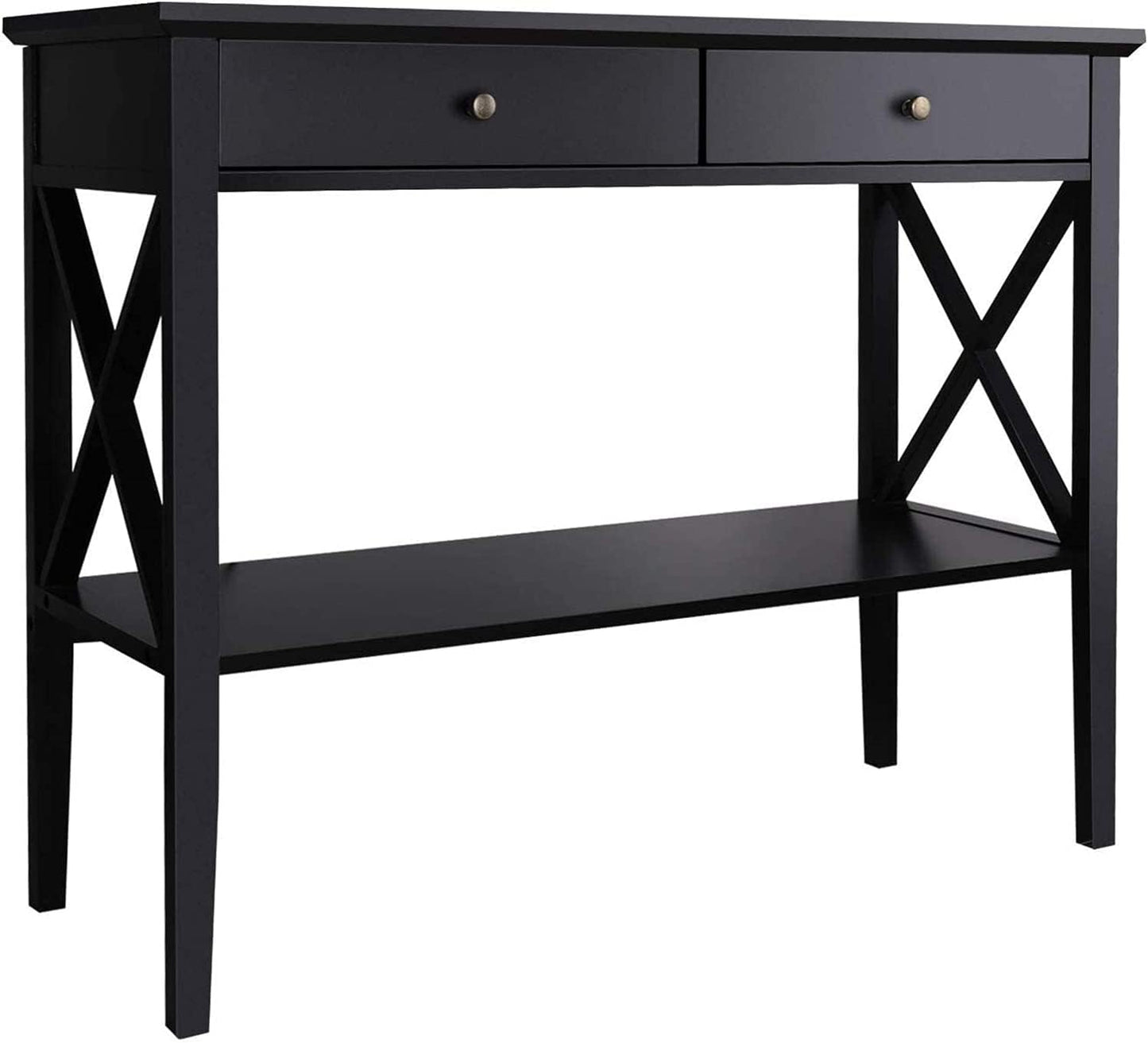 Slim Farmhouse Console Table with 2 Drawers & Storage Shelf