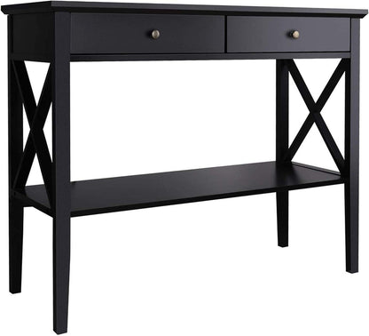 Slim Farmhouse Console Table with 2 Drawers & Storage Shelf