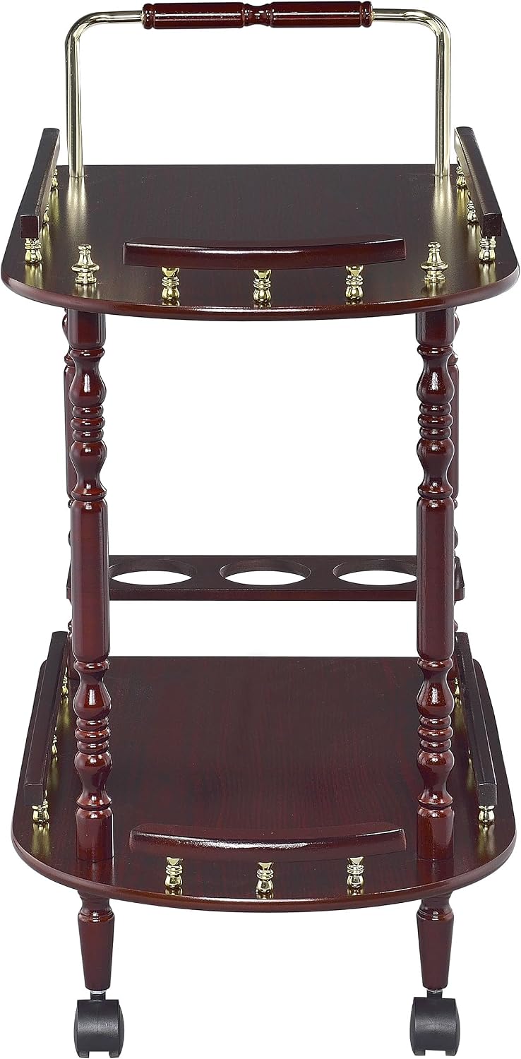 Vintage 2-Tier Serving Cart – Rolling Bar Cart with Wood Shelves & Brass-Tone Details