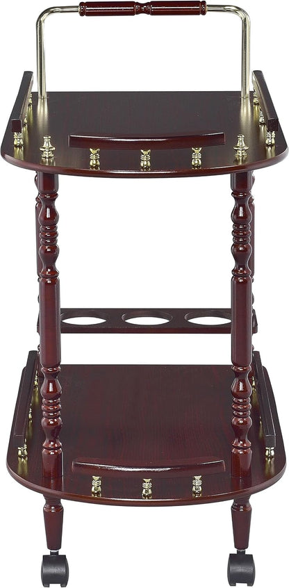 Vintage 2-Tier Serving Cart – Rolling Bar Cart with Wood Shelves & Brass-Tone Details