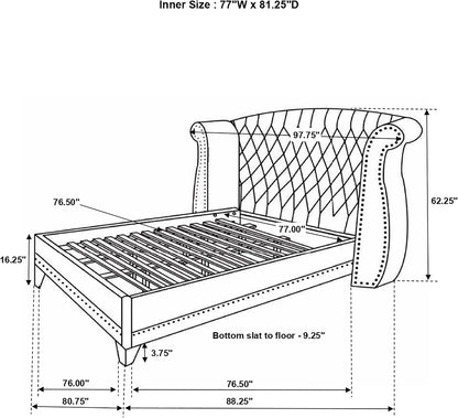 Glamorous King Upholstered Platform Bed – Tufted Wingback Headboard with Crystal Accents