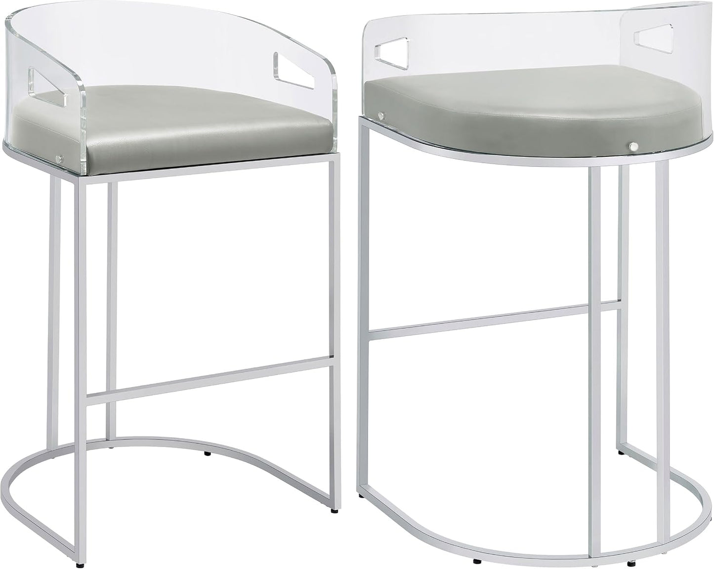 Modern Acrylic Bar Stools – Set of 2 with Curved Back & Chrome Finish