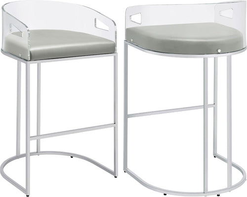 Modern Acrylic Bar Stools – Set of 2 with Curved Back & Chrome Finish