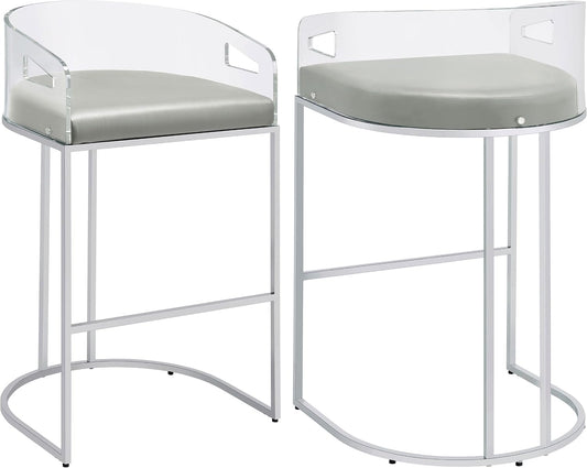 Modern Acrylic Bar Stools – Set of 2 with Curved Back & Chrome Finish