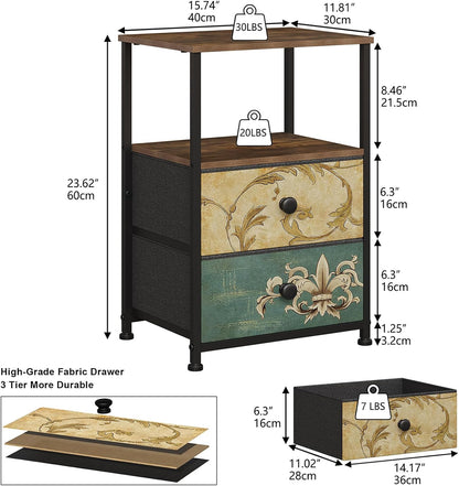 Modern Nightstand with Charging Station – LED Bedside Table with 3 Drawers & Storage