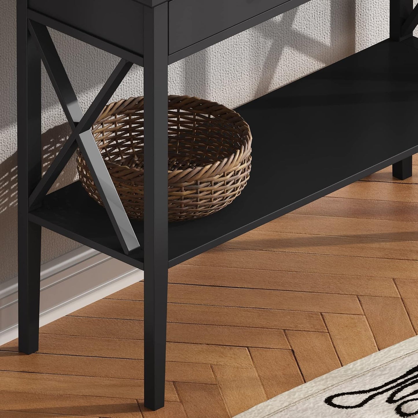 Slim Farmhouse Console Table with 2 Drawers & Storage Shelf