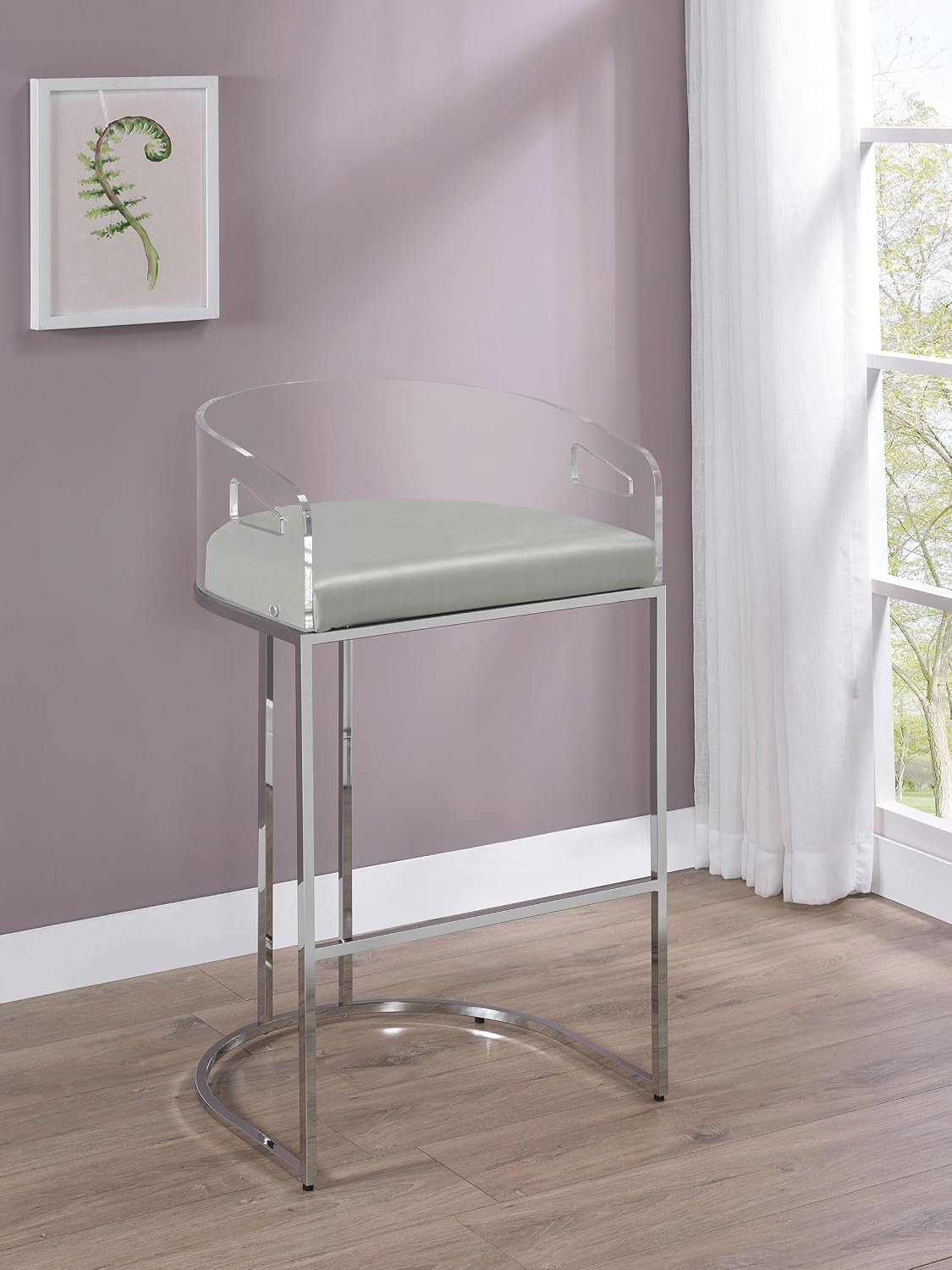 Modern Acrylic Bar Stools – Set of 2 with Curved Back & Chrome Finish