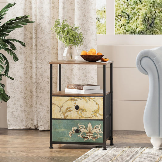 Modern Nightstand with Charging Station – LED Bedside Table with 3 Drawers & Storage