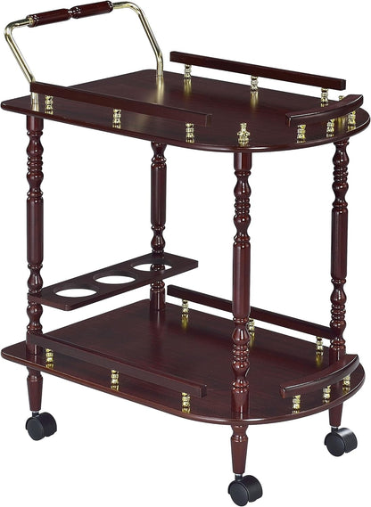 Vintage 2-Tier Serving Cart – Rolling Bar Cart with Wood Shelves & Brass-Tone Details