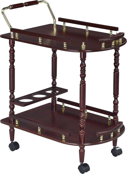 Vintage 2-Tier Serving Cart – Rolling Bar Cart with Wood Shelves & Brass-Tone Details