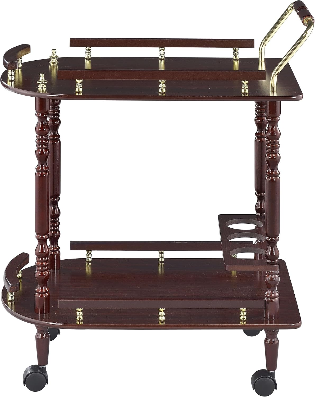 Vintage 2-Tier Serving Cart – Rolling Bar Cart with Wood Shelves & Brass-Tone Details
