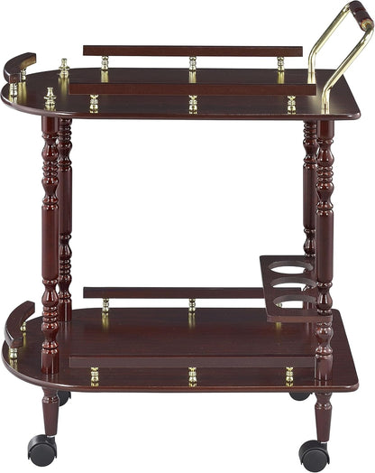 Vintage 2-Tier Serving Cart – Rolling Bar Cart with Wood Shelves & Brass-Tone Details