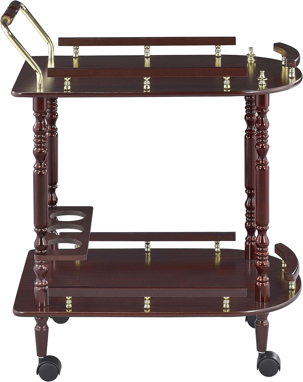 Vintage 2-Tier Serving Cart – Rolling Bar Cart with Wood Shelves & Brass-Tone Details