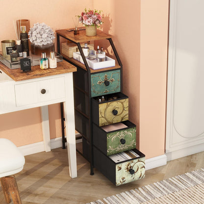 Slim Storage Cabinet with Charging Station – Tall Narrow Nightstand with 4 Drawers
