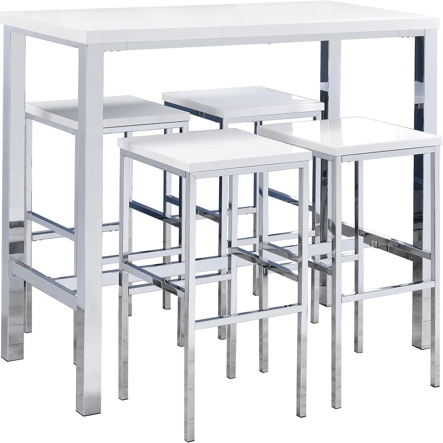 Modern 5-Piece Dining Set – Chrome Table with Contemporary Upholstered Chairs