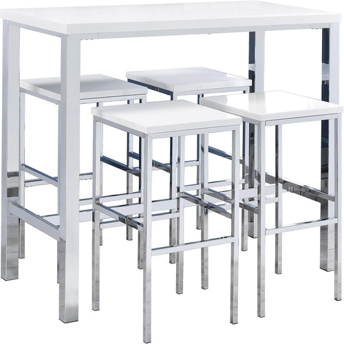 Modern 5-Piece Dining Set – Chrome Table with Contemporary Upholstered Chairs