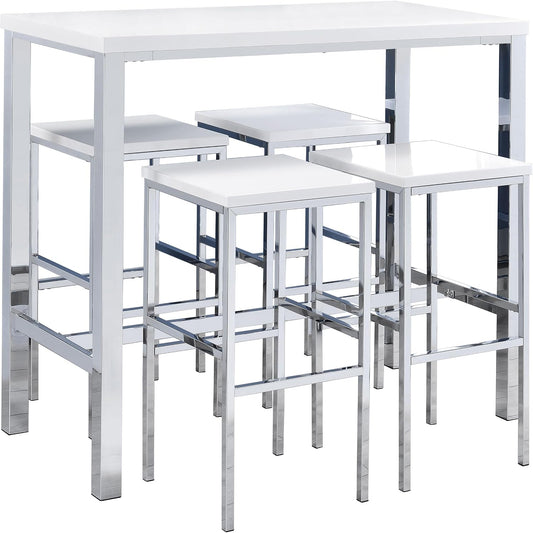 Modern 5-Piece Dining Set – Chrome Table with Contemporary Upholstered Chairs