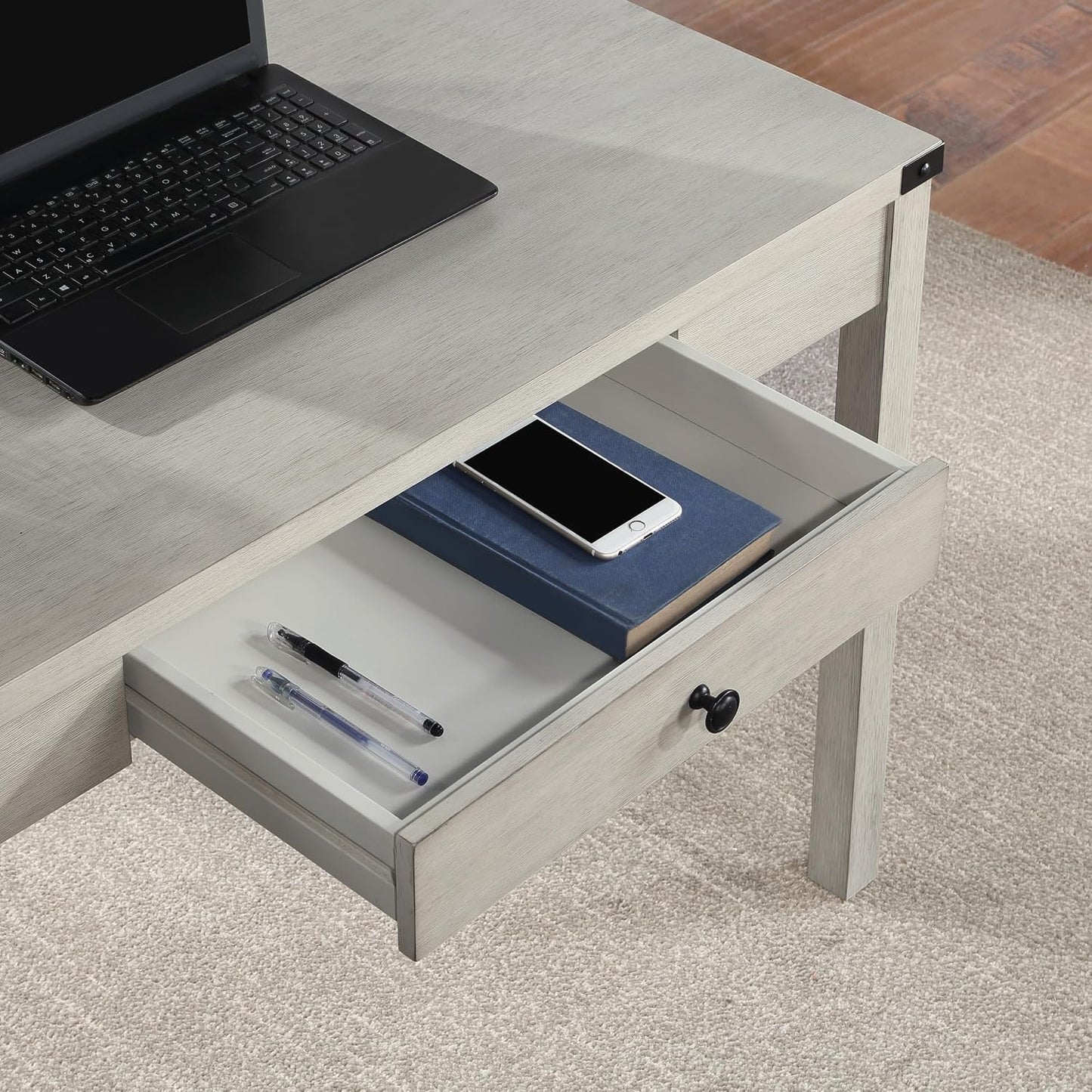 Modern Writing Desk with Storage – Elegant Champagne Finish