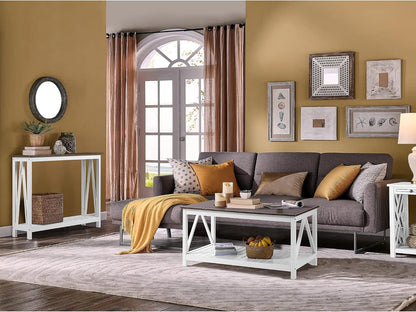 Farmhouse Console Table – Narrow White Sofa Table with Lower Storage Shelf