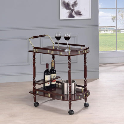 Vintage 2-Tier Serving Cart – Rolling Bar Cart with Wood Shelves & Brass-Tone Details